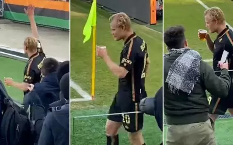 Viral: futbolista bebe un vaso de cerveza tras ser sustituido