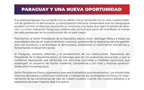 UIP espera que Santiago Pe�a conduzca adecuadamente el pa�s