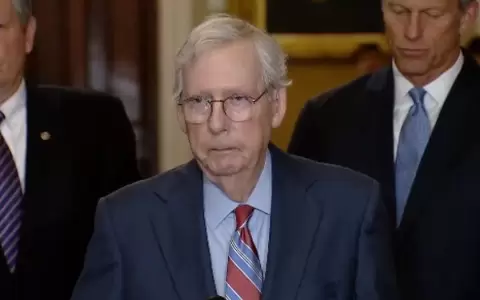 El republicano Mitch McConnell se queda congelado unos segundos durante una rueda de prensa