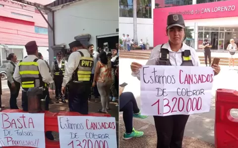 Agentes de la PMT de San Lorenzo que perciben G. 1.320.000 se manifiestan exigiendo reajuste salarial