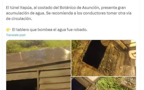 Inundaci�n en el t�nel de Itap�a, al costado del Bot�nico, tras el robo de la bomba de agua