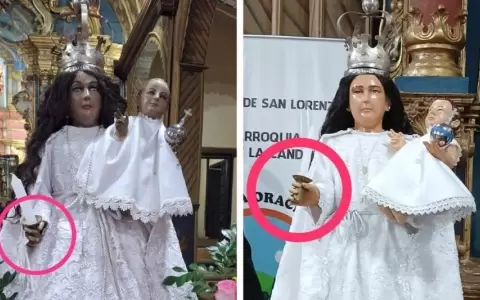 �Morena o blanca?: En Capiat�, Virgen de la Candelaria regres� restaurada pero de otro color