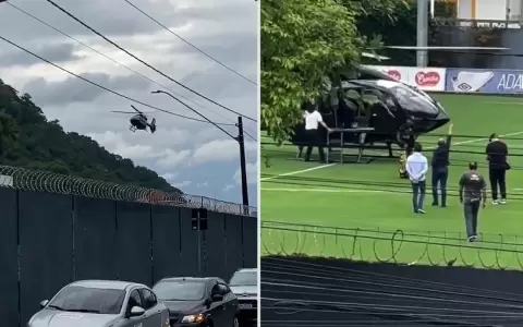 Neymar llega en helic�ptero a su primer entrenamiento con Santos