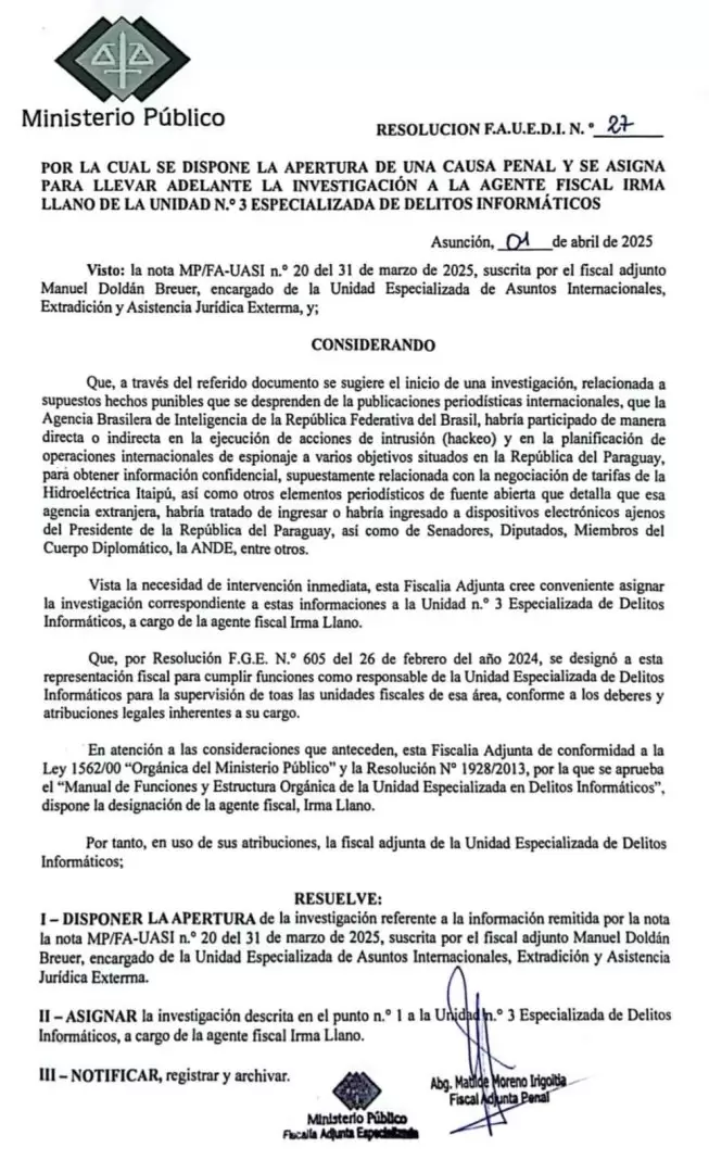 Resolución del Ministerio Público.