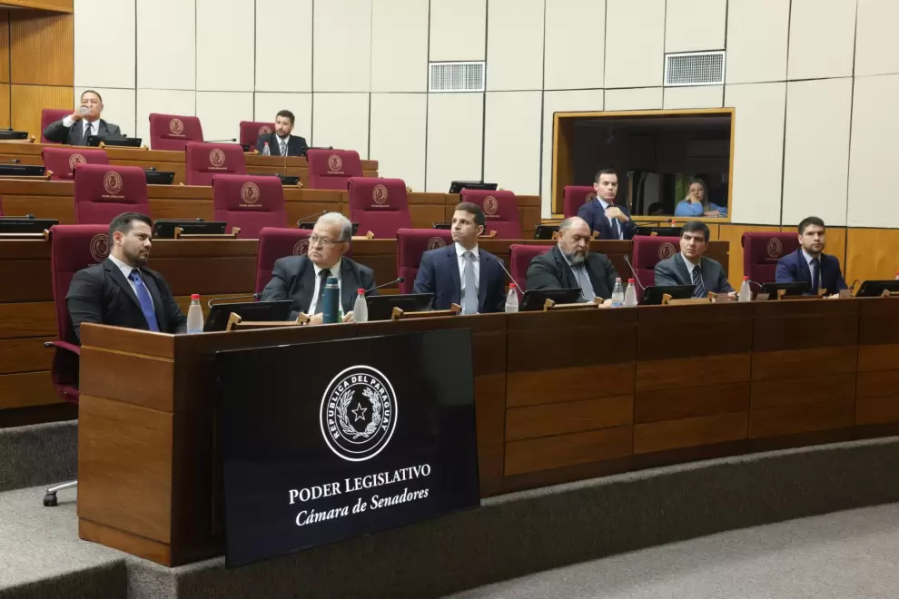 Ministros y autoridades del TSJE en reuni�n con senadores.