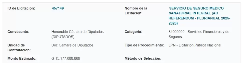 Llamado a licitaci�n para la C�mara de Diputados.