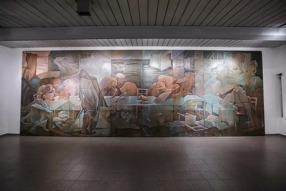 Carlos Colombino, "La próxima cena". Xilopintura, 1990. Colección CAV/Museo del Barro.