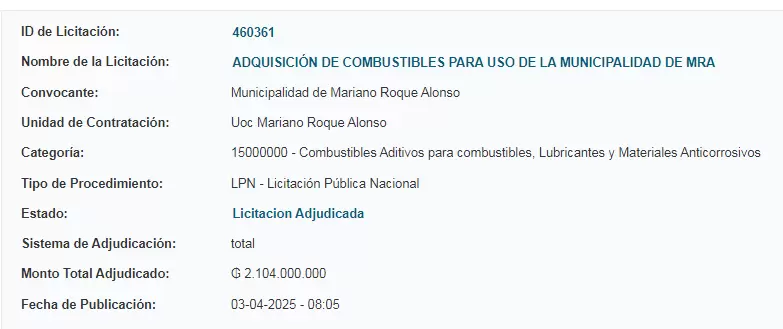 Otra millonaria adjudicaci�n del carburante que hizo hace unos d�as.