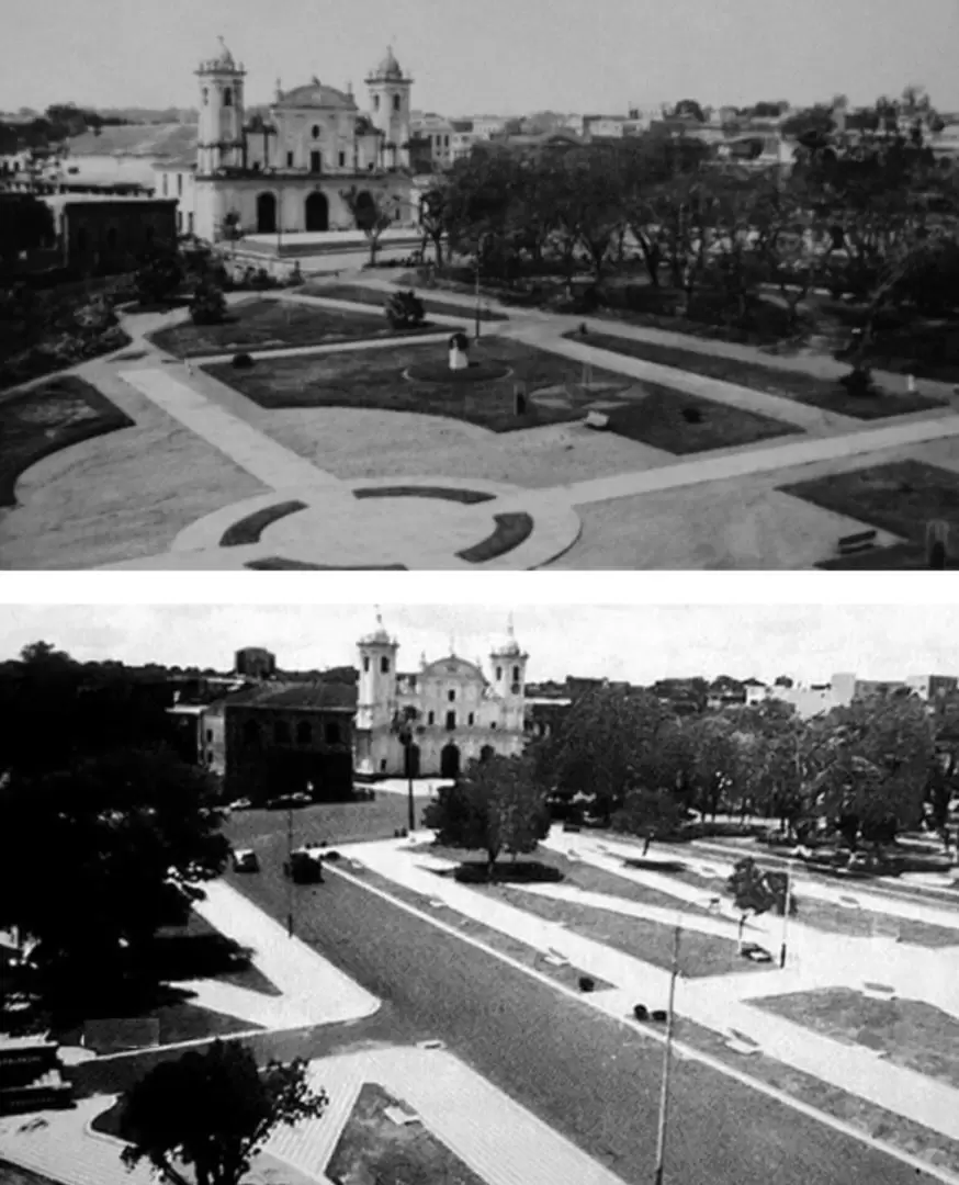 Sector dise�ado por Juan A. Samudio, ca. 1930 (arriba). Mismo sector ya alterado, ca. 1960 (abajo). Cortes�a