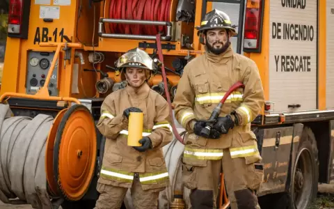 Bomberos Voluntarios celebran el D�a del Trabajador en plena tarea.