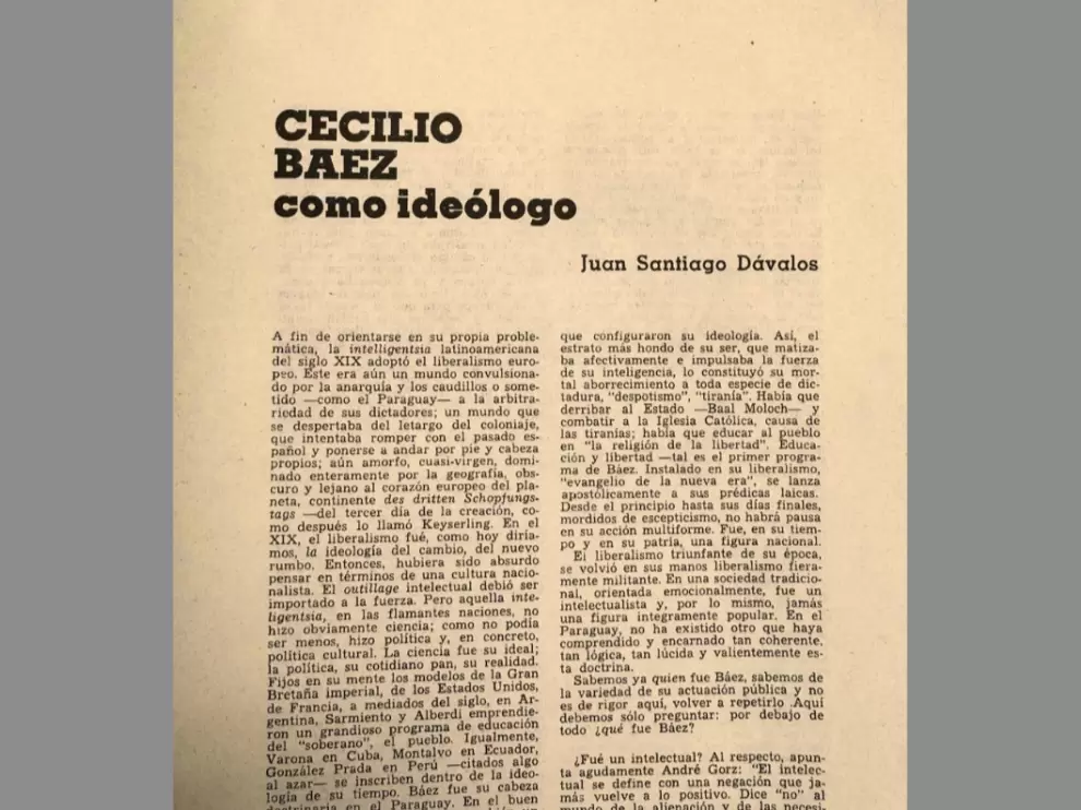 "Cecilio Báez como ideólogo", de Juan Santiago Dávalos. Revista Alcor, Nº 42 (1967).