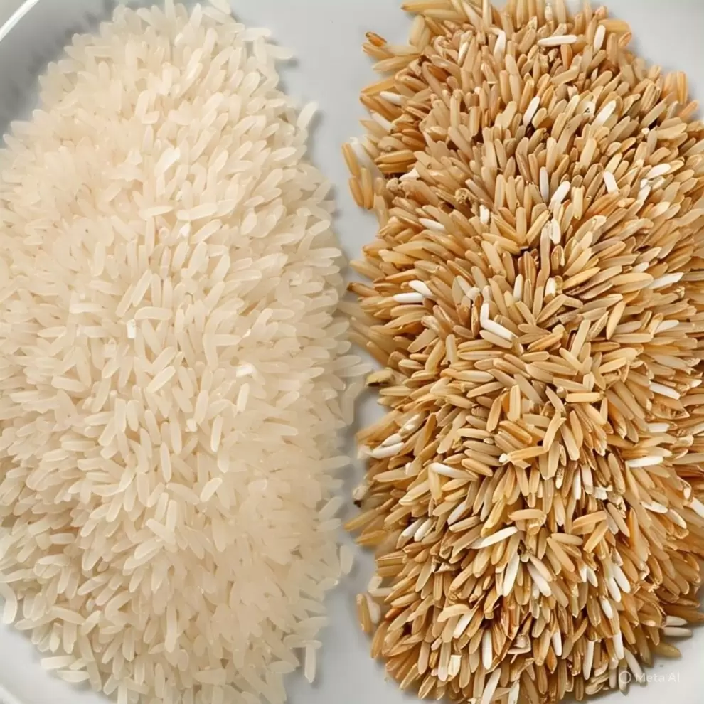 Arroz blanco y arroz integral. Foto:  IA