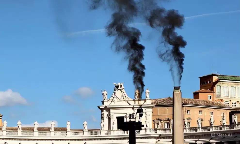 El humo negro indica que no se lleg� a un acuerdo tras la votaci�n para elegir al pr�ximo papa. Foto: IA