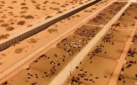 Un dron muestra ganado antes de ser exportado a Estados Unidos a trav�s del cruce fronterizo Jer�nimo-Santa Teresa, en M�xico.