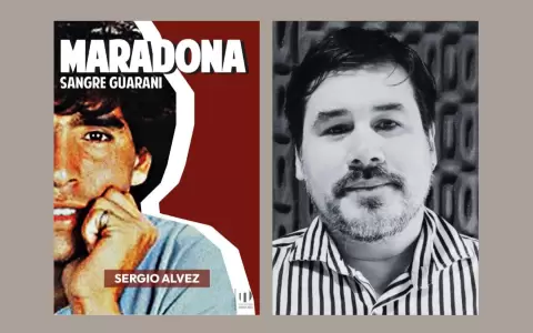 Tapa de "Maradona, sangre guaran�" y Sergio Alvez, autor.