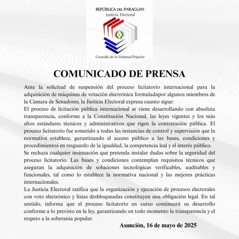 Comunicado del TSJE.