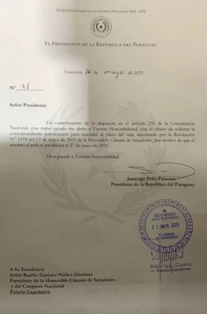 Pedido de extensi�n de viaje a Jap�n de Pe�a.