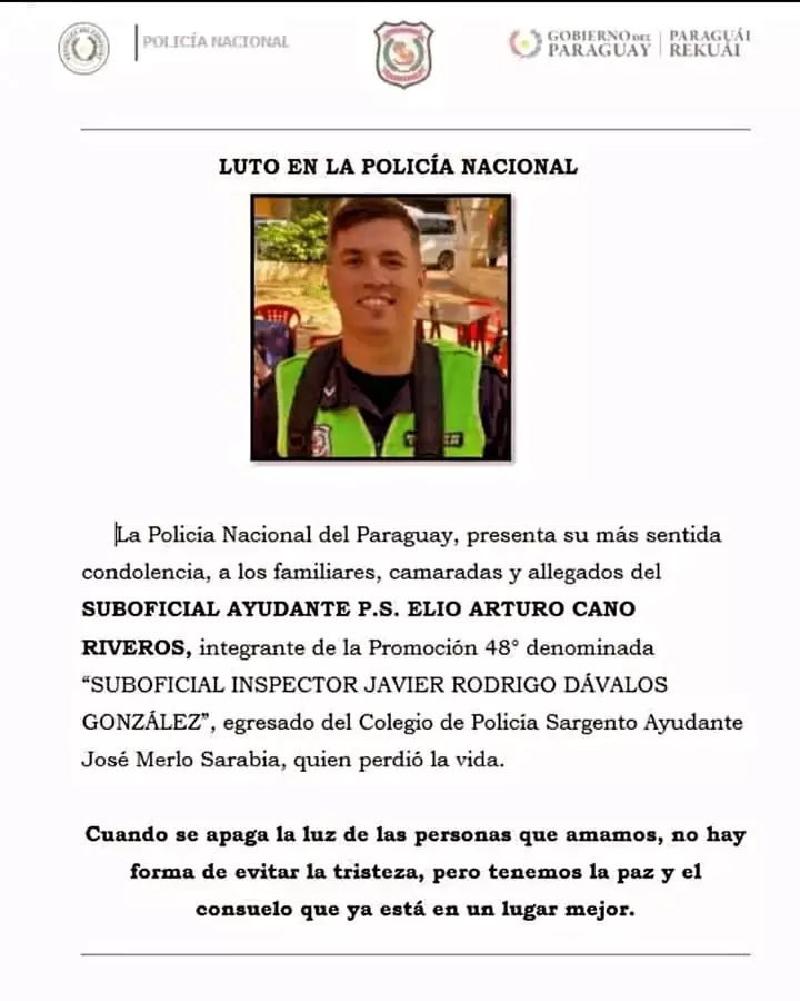 Comunicado de la Policía Nacional, tras la muerte del sub oficial ayudante.