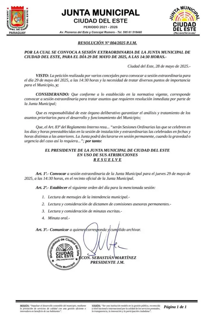 Convocatoria a sesi�n.