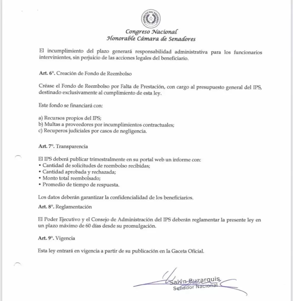 Proyecto de Buzarquis, Senado.
