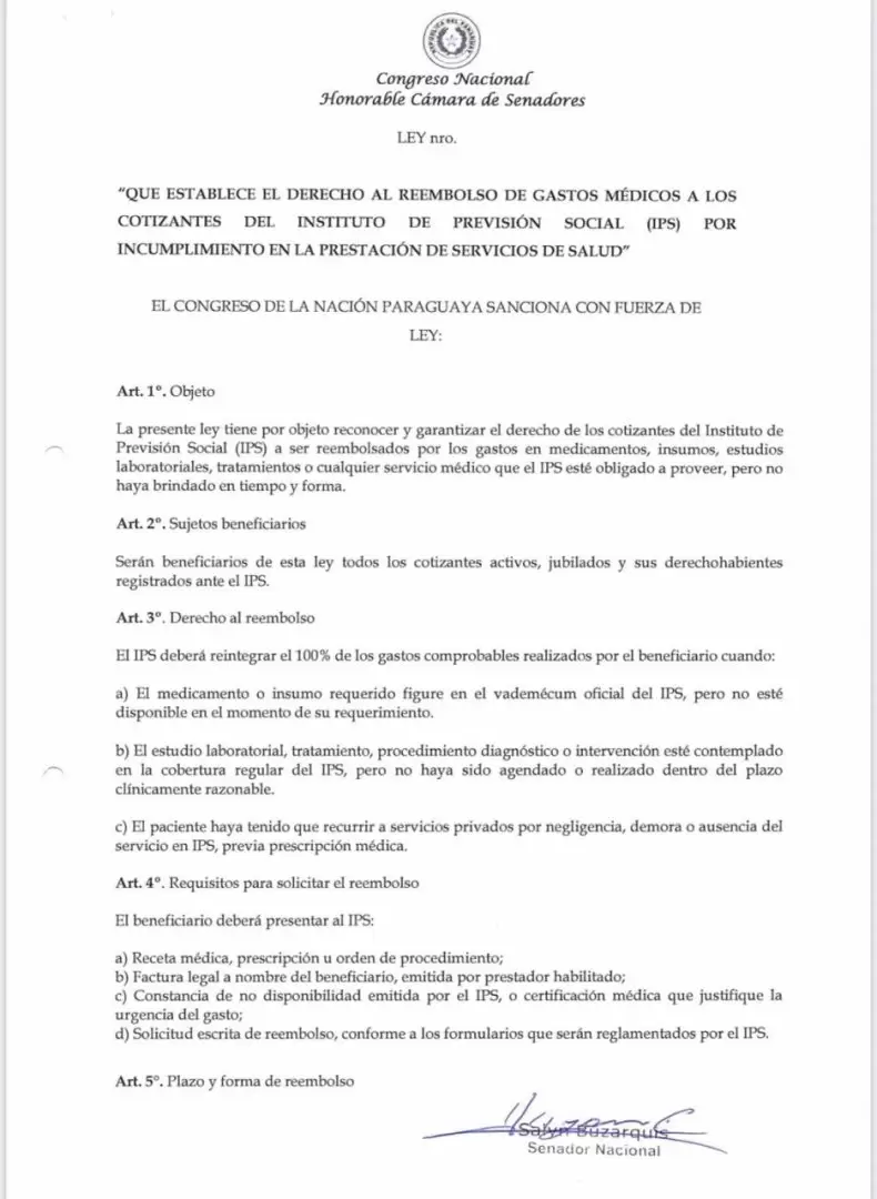 Proyecto de Buzarquis, Senado.