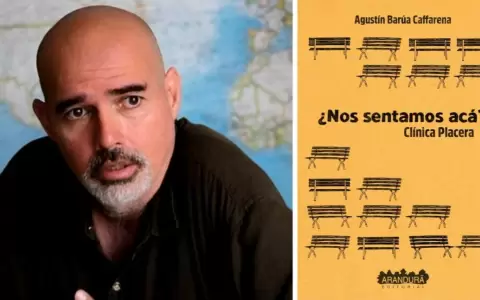 Agust�n Bar�a Caffarena y la tapa de "�Nos sentamos ac�? Cl�nica Placera". Editorial Arandur�.