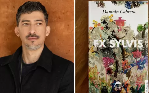 Dami�n Cabrera y la tapa de "Ex Sylvis". Editorial Azogue, 2025.