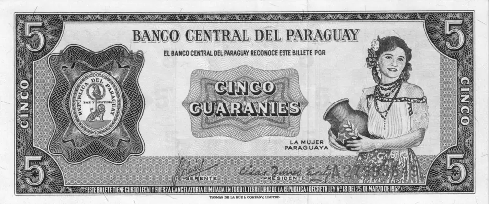 Billete de 5 guaran�es (1952).