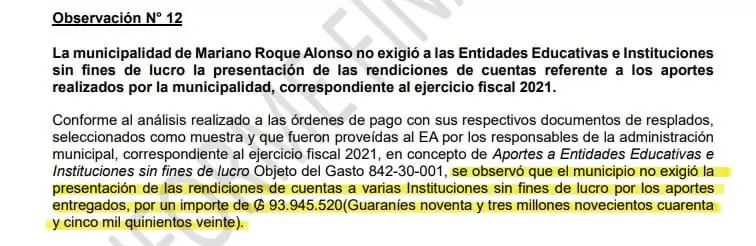 Una de las observaciones de Contralor�a sobre millonarias transferencias si rendici�n.