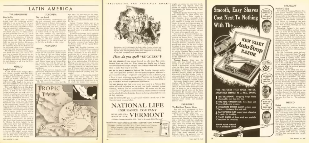 Revista Time, notas del 31 de marzo, 19 de mayo y 18 de agosto de 1947.