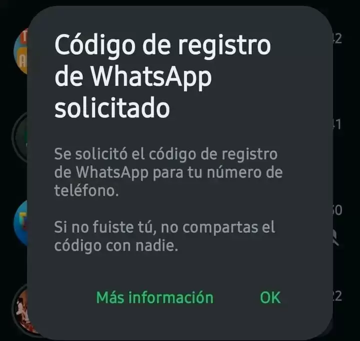 Muchos usuarios denunciaron que recibieron este pedido de registro de código en el whatsapp.