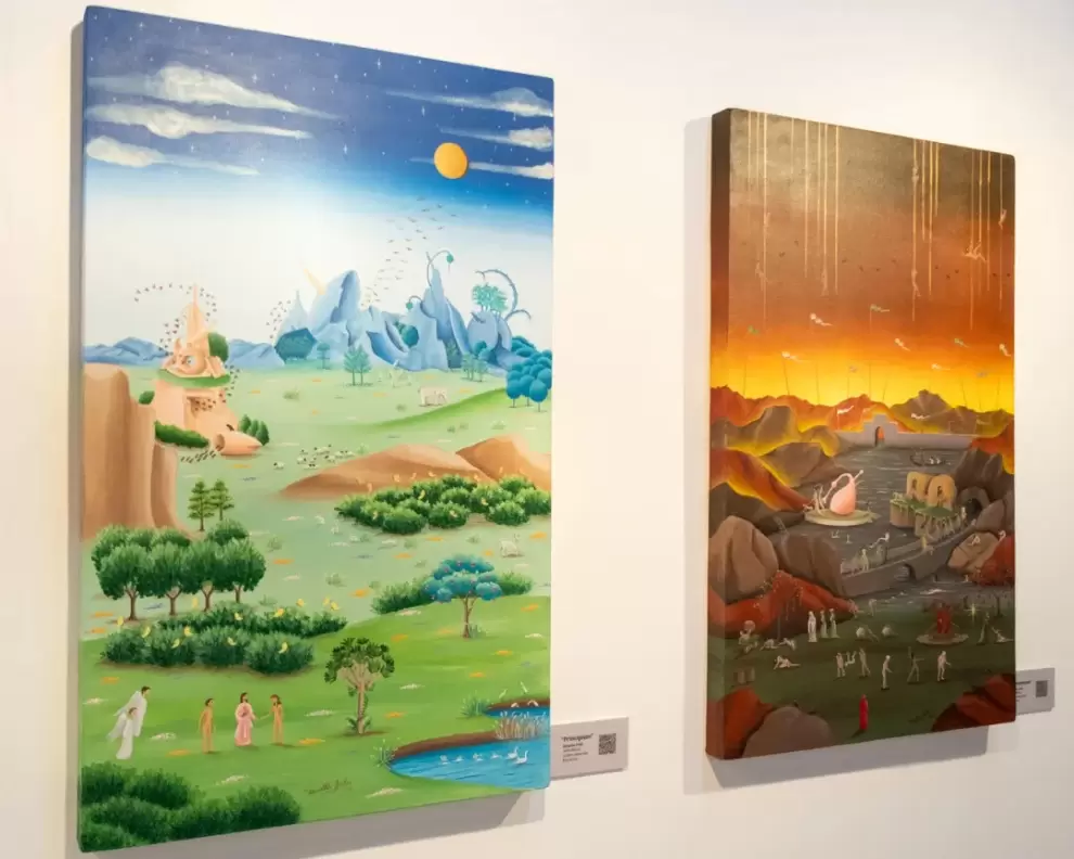 Vista de sala de la muestra "Orbis et veritas", de Jorge Ocampos y Renatta �vila. (Ig ASGAPA)