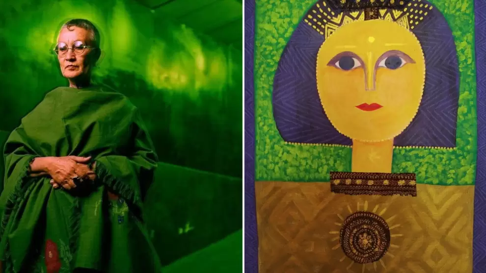 Lucy Yegros y una de las obras que ser� exhibida en la muestra.