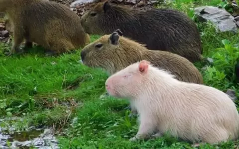 Capibara albino en reserva de Tacuaremb�, Uruguay.