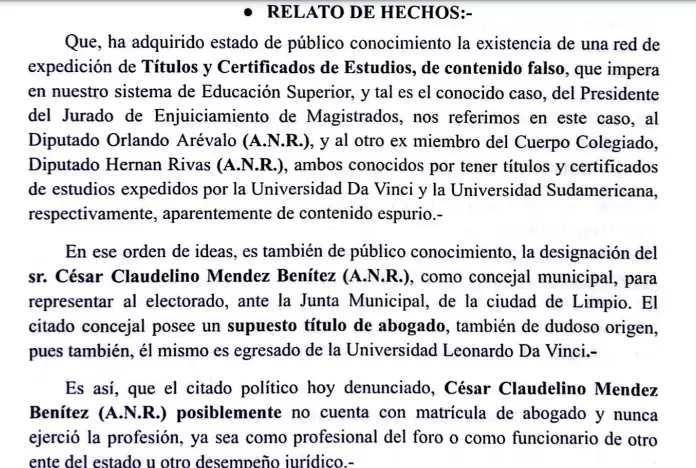 Parte del relato de la denuncia que se presentó ante el Ministerio Público.