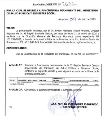 Resoluci�n por el cual remueven a Avelina.