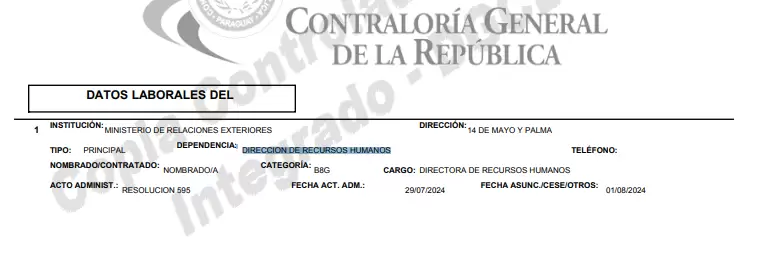 �ltima DJ de Celeste Encina, directora de RRHH de Canciller�a.