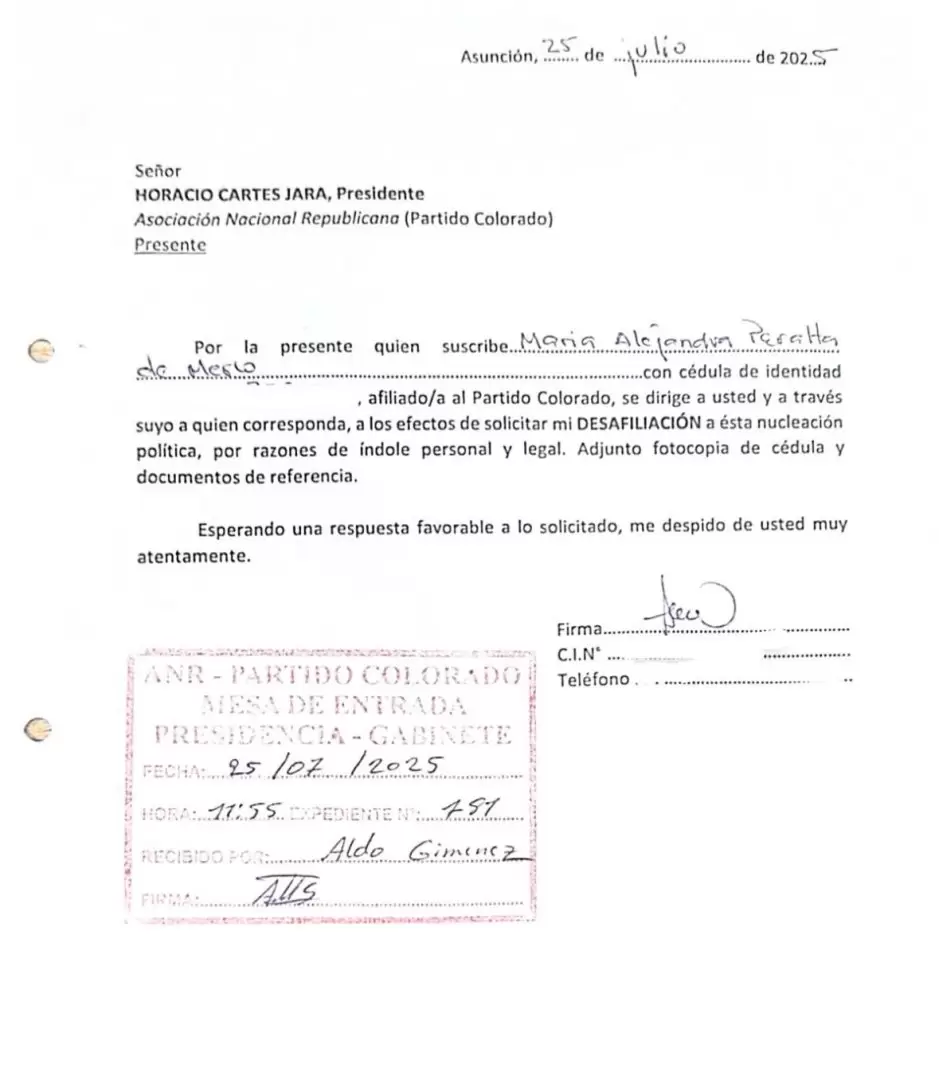 Documento de desafiliaci�n.