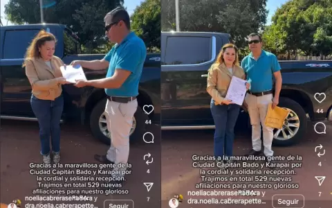 Senadora Noelia Cabrera recibiendo afiliaciones nuevas al PLRA.