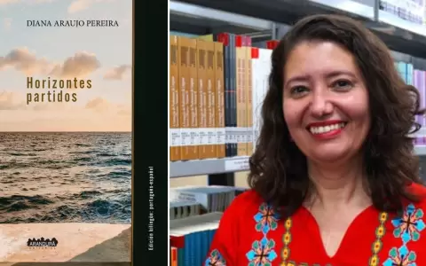 Diana Araujo Pereira y la tapa de "Horizontes partidos" (Editorial Arandur�).
