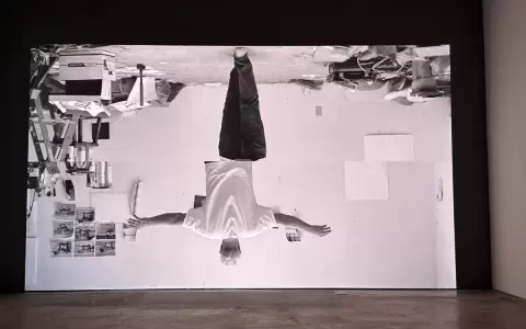 Bruce Nauman, "Self-Portrait at 80" (2022), proyecci�n 3D 4K a 120 fps (blanco y negro, sonido est�reo), proyecci�n de reproducci�n continua.