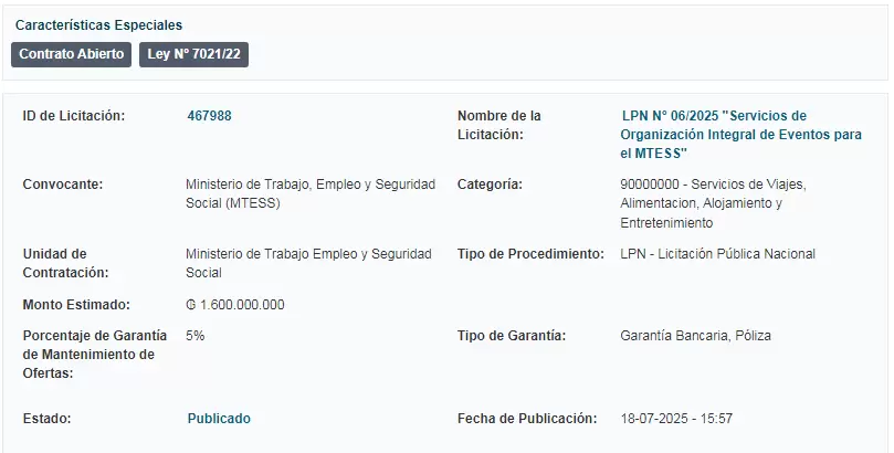 Llamado en curso del Ministerio del Trabajo.