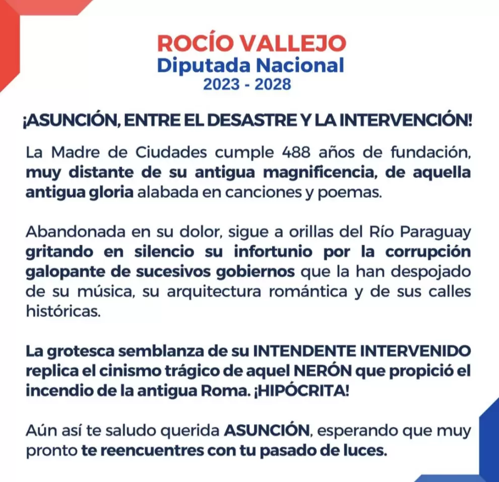 Comunicado por fundaci�n de Asunci�n.