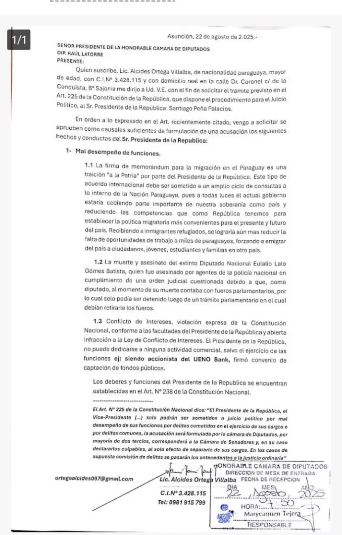 Juicio pol�tico para Santiago Pe�a.