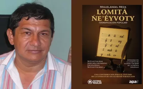 Miguel �ngel Meza y la tapa del libro.