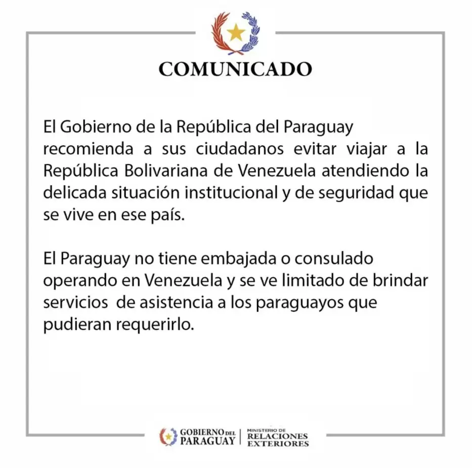 Comunicado de la Cancillería paraguaya.