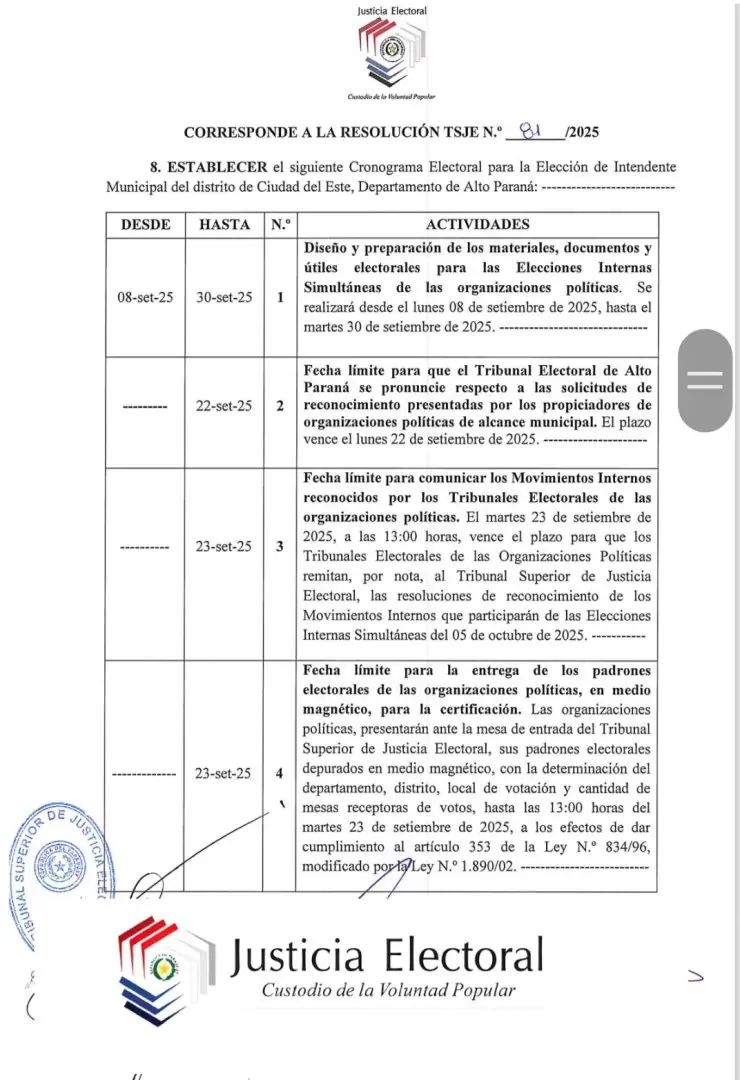 Resoluci�n de elecciones municipales complementarias.