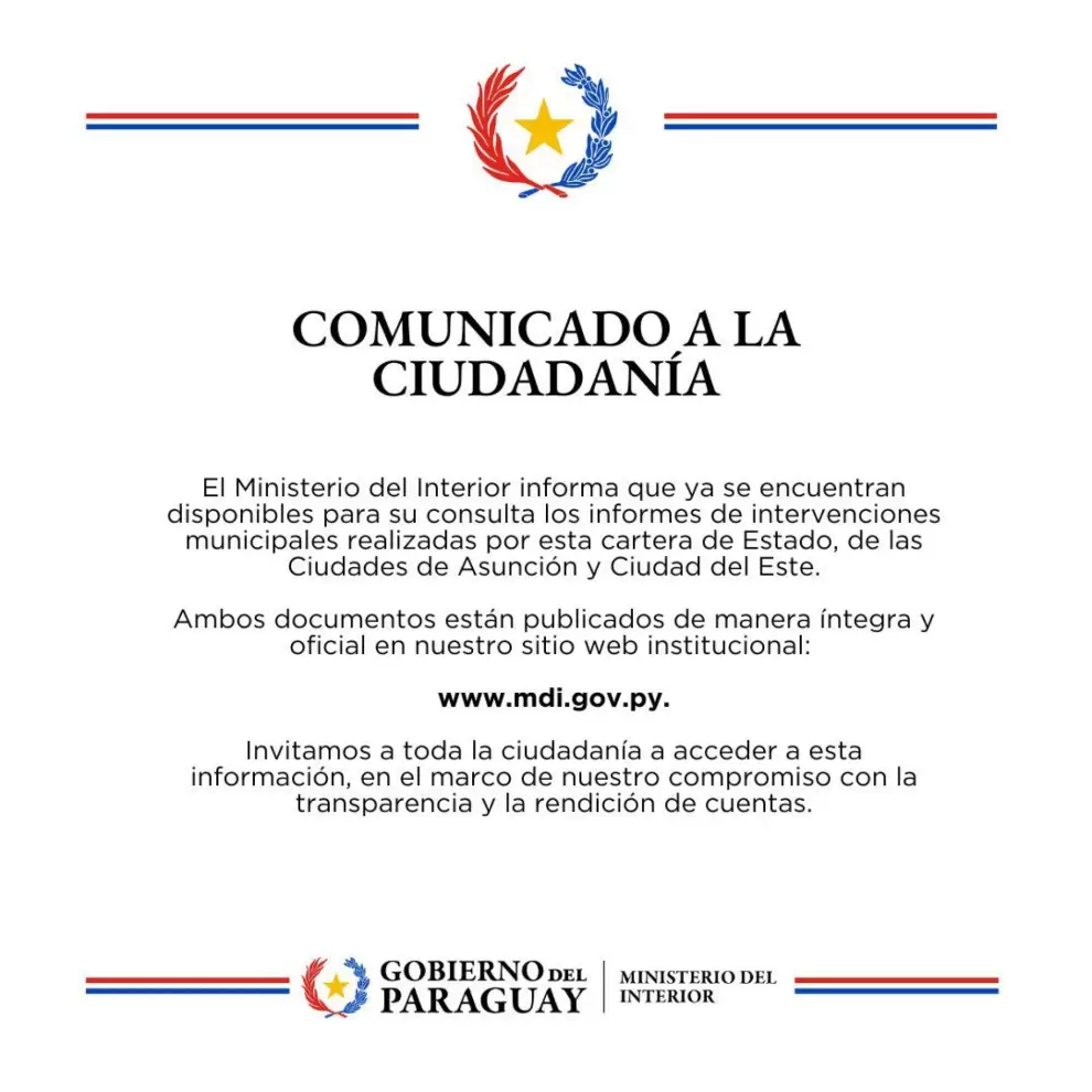 Comunicado del Ministerio del Interior.
