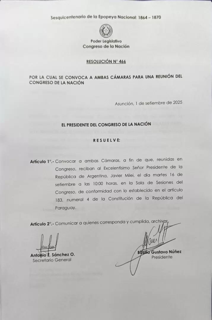 Convocatoria a una sesión de honor.