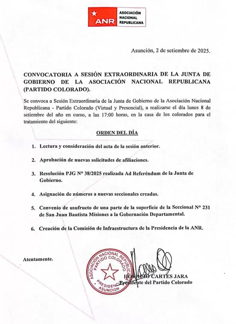 Orden del d�a de la sesi�n.